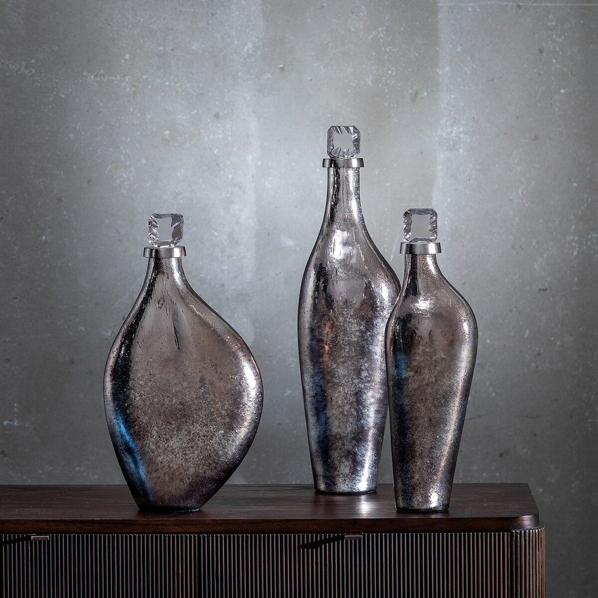 Botella decorativa Plateado 15 x 13 x 54 cm Decorativa